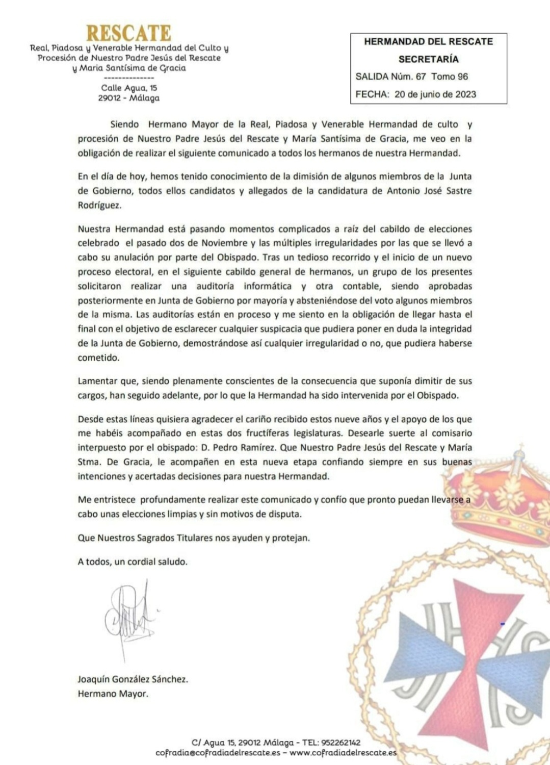 Intervención de la Hermandad del Rescate 