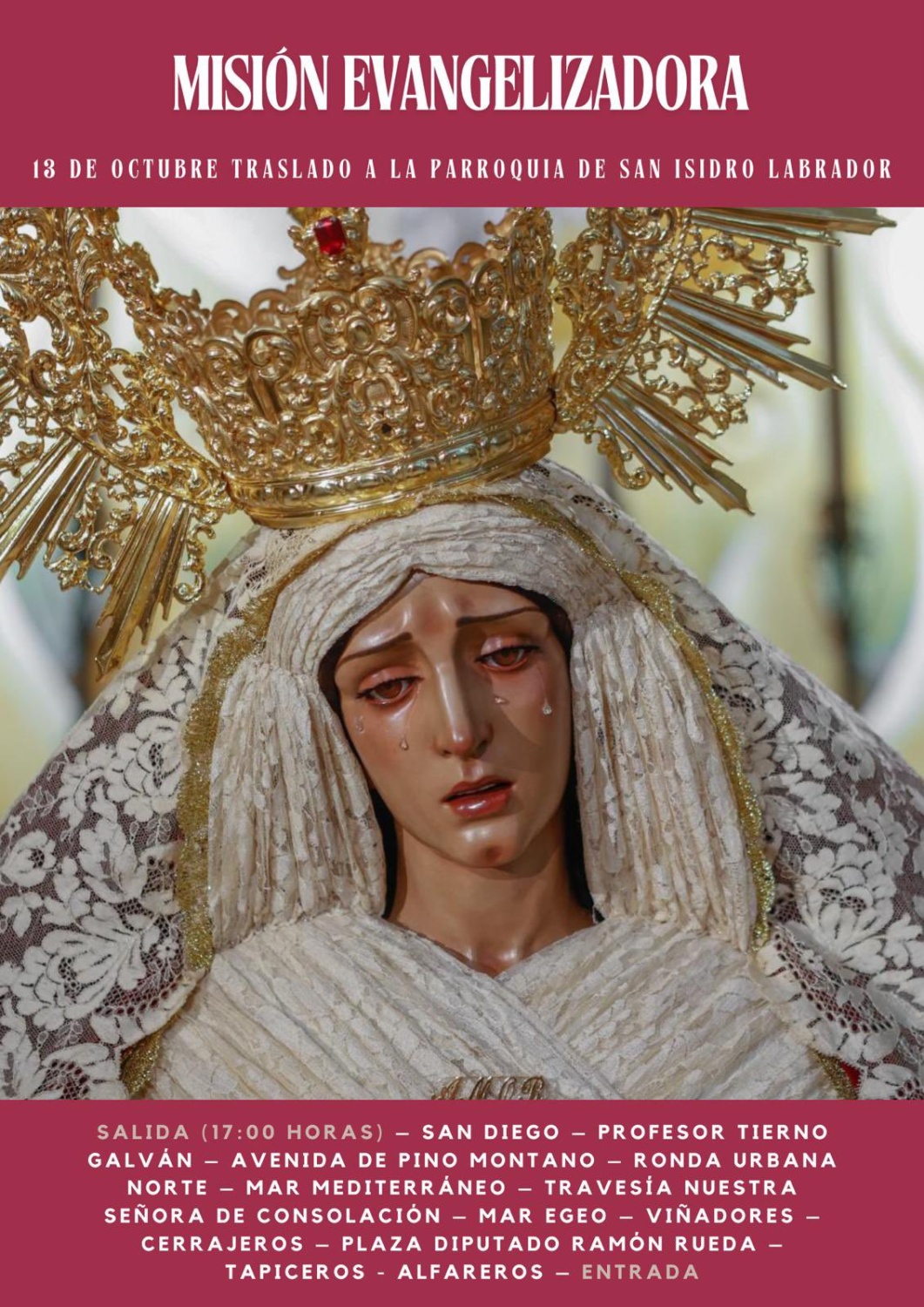 HOY, ÚLTIMO TRASLADO DE LA VIRGEN DEL AMOR EN SU MISIÓN EVANGELIZADORA POR PINO MONTANO