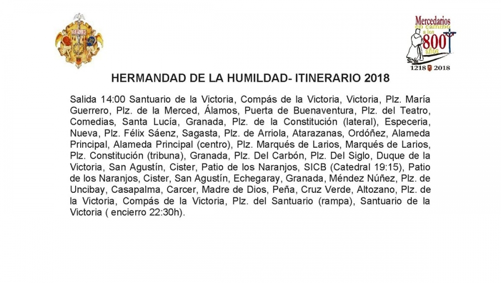 La Hermandad de la Humildad publica el itinerario procesional para el próximo Domingo de Ramos 2018