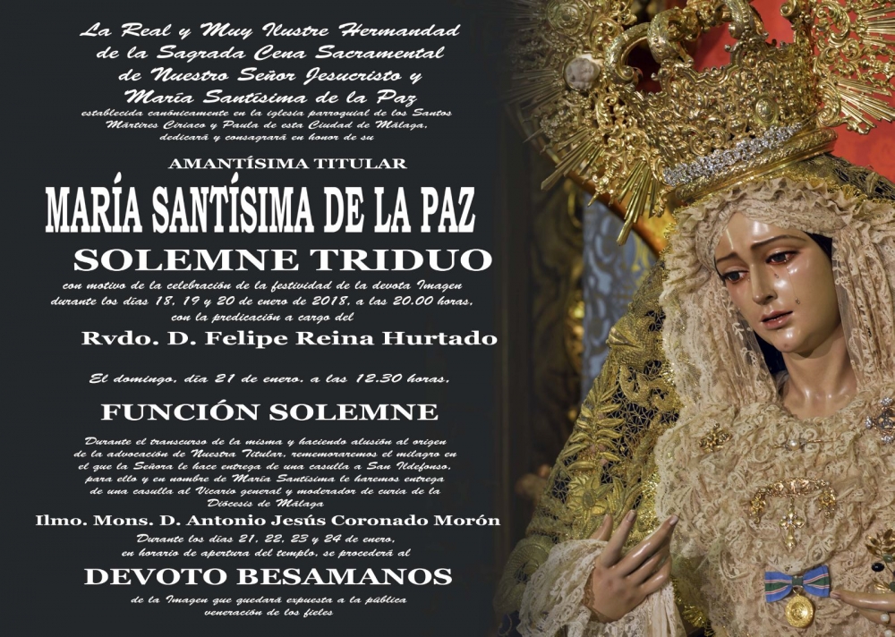 Hoy comienza el Solemne Triduo de María Santísima de la Paz